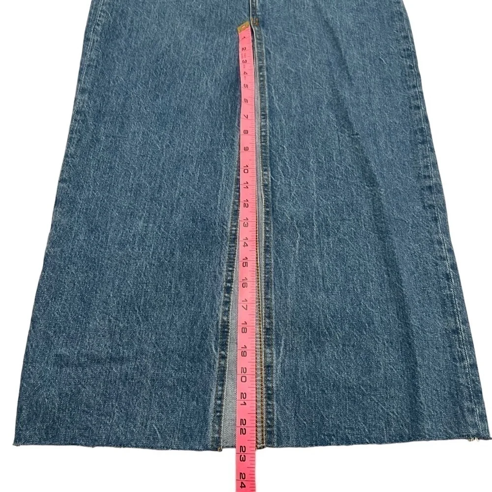 Frame Cut Off Waist Maxi Jean Denim Skirt Womens 24 Blue Front Slit Raw Hem